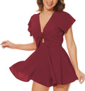 Women's V-Neck Self-Tie Front Romper Short Jumpsuit - Boho Mini