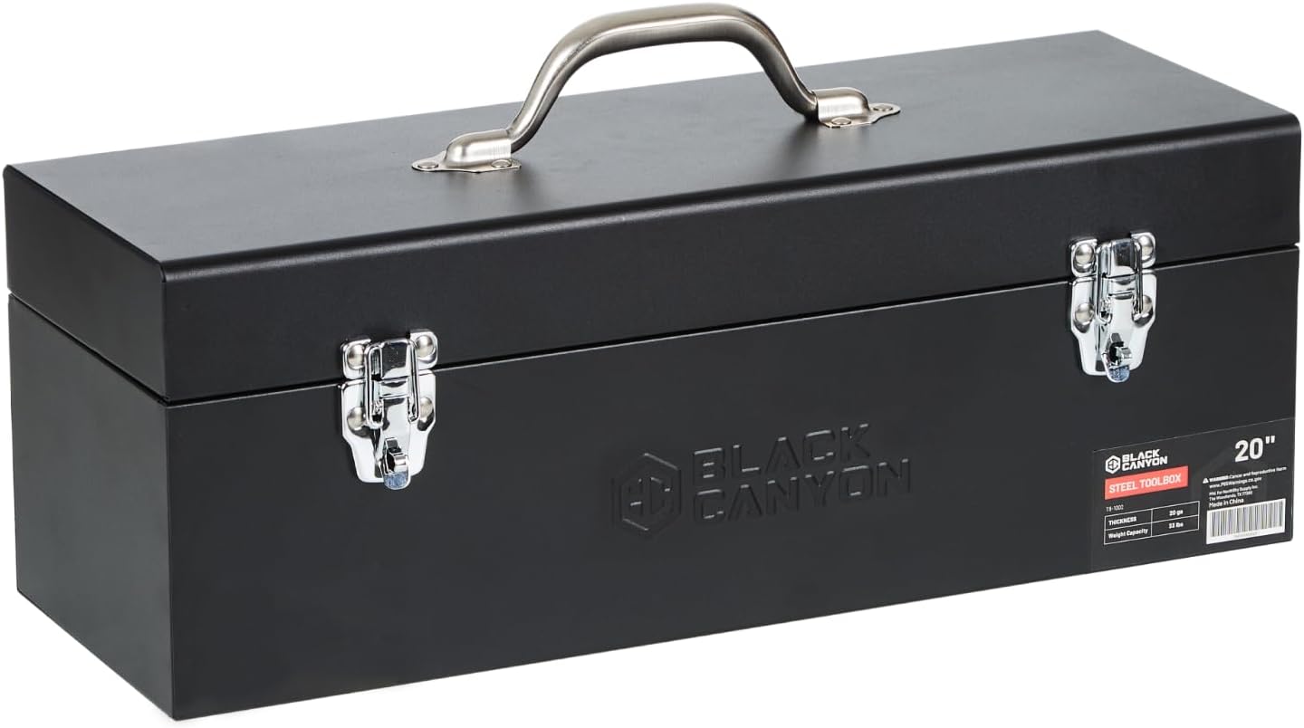 Black Canyon 20 Inch Steel Tool Box for Mechanics and DIY-ers