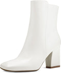 Women's Square Toe Ankle Boots with Side Zipper - Chunky 3 in Heel