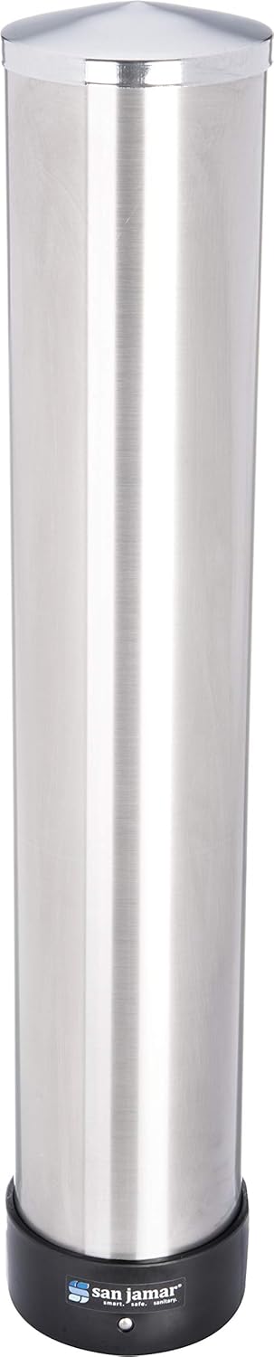 San Jamar Pull-Type Cup Dispenser for 12-24 Oz Cups, Silver