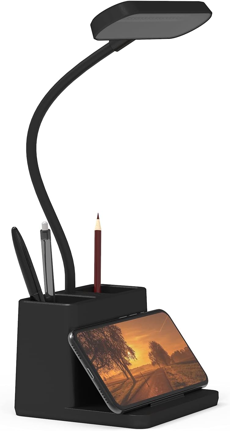 AXX Black LED Desk Lamp: Dimmable, Rechargeable, Flexible