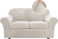 Real Velvet Plush 3 Piece Stretch Sofa Cover for Loveseat - Oatmeal