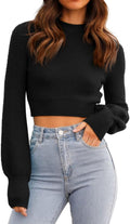 GeGekoko Womens Crew Neck Cropped Sweater - Cozy Fall Staple