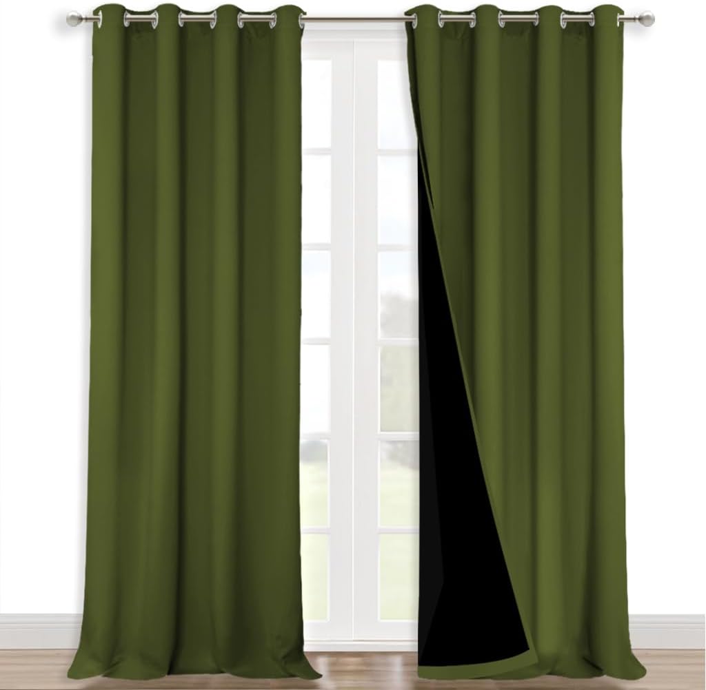 NICETOWN Full Shading Curtains for Bedroom, Olive Green 90 in