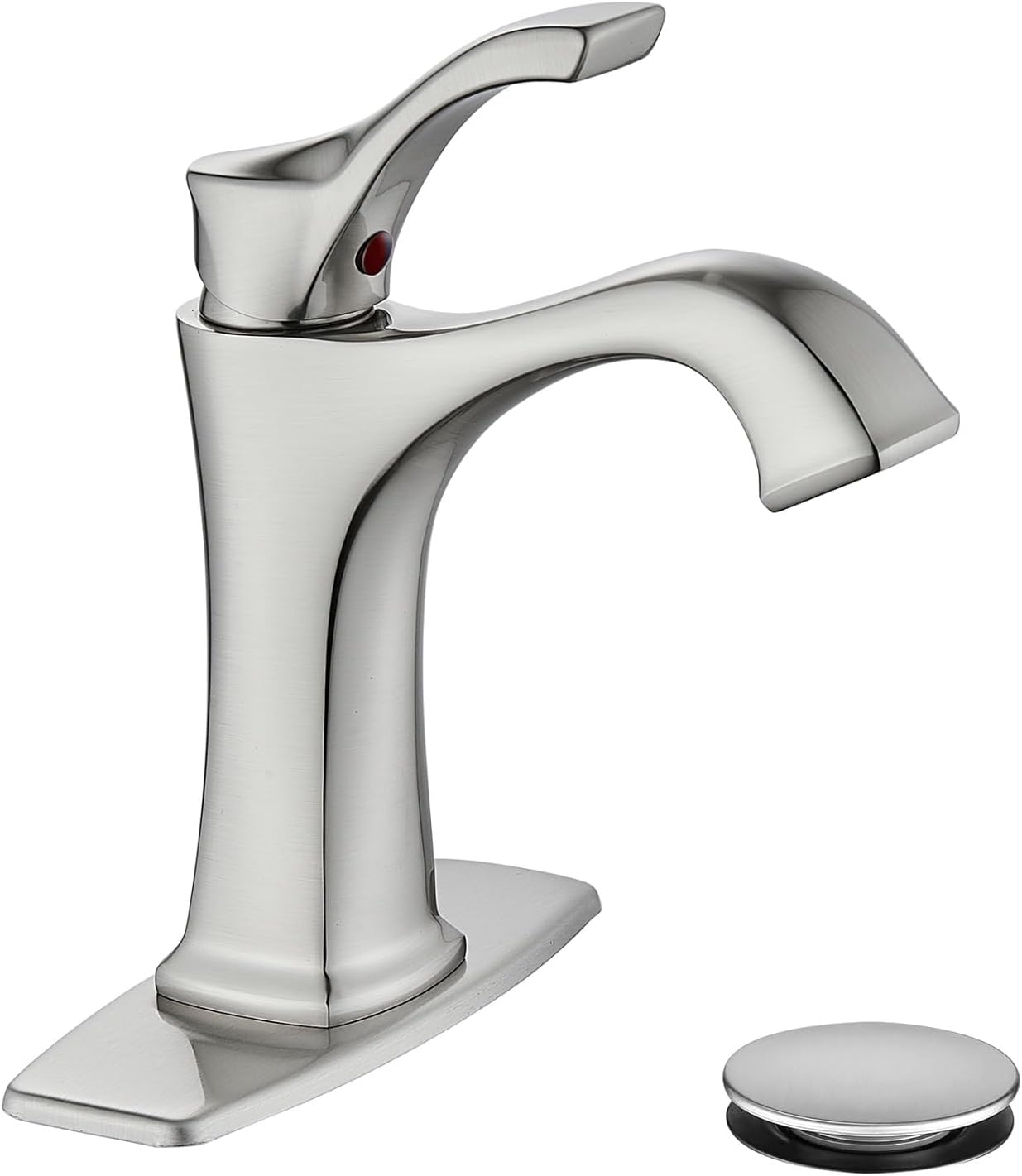 Brushed Nickel Bathroom Faucet with Pop Up Drain for Sinks