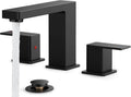 FORIOUS Matte Black 3-Hole Bathroom Faucet 8 in Widespread - Sculpted