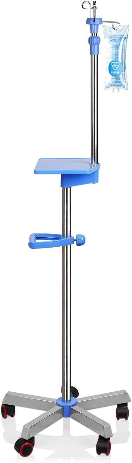 Medical IV Pole with Wheels - Adjustable Height for Therapy