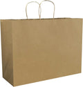 Brown Paper Bags with Handles 100 Pack 16x6x12 in - Durable Kraft Gift