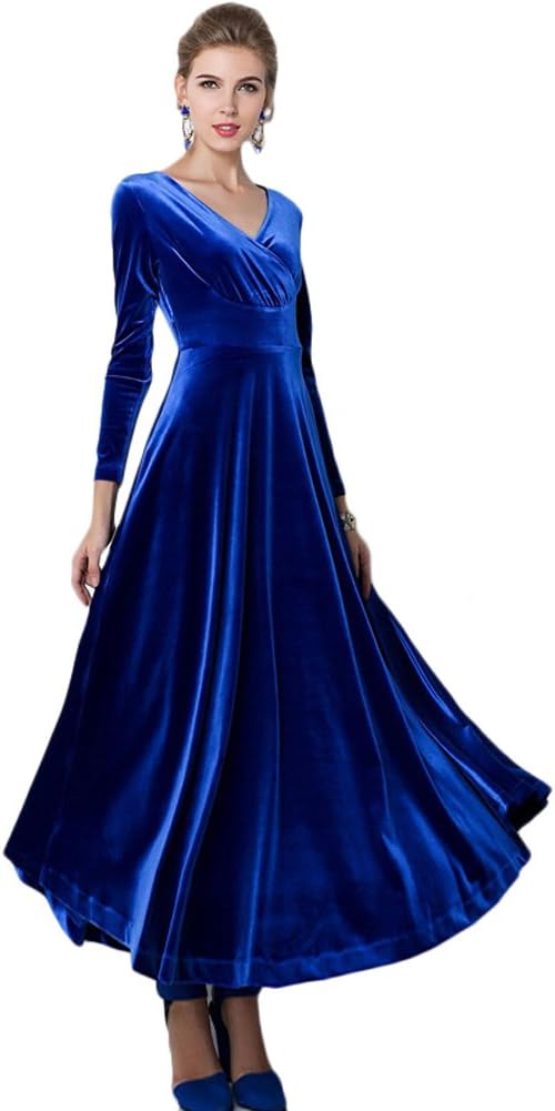 Elegant Urban CoCo Women Long Sleeve V-Neck Velvet Dress