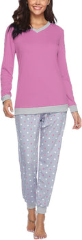 Womens Cotton Long Sleeve Pajama Set with Pockets - Cozy 2-Piece