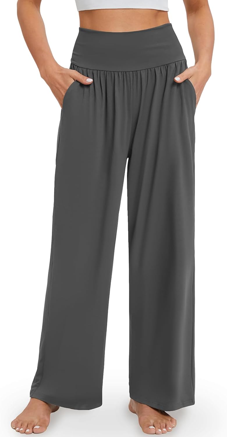 Cozy High Waisted Wide Leg Yoga Pants with Pockets