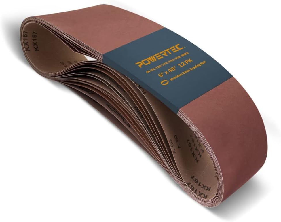 POWERTEC 6 x 48 Inch Sanding Belts for Wood and Metal Projects