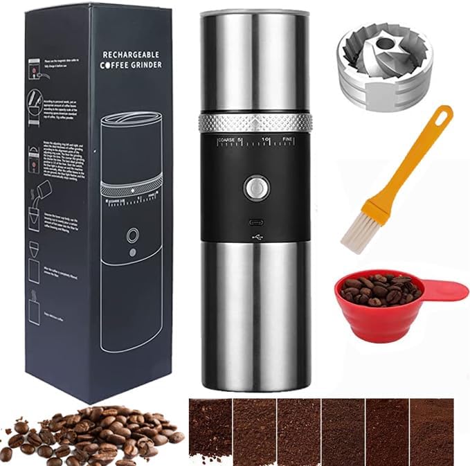Portable Electric Coffee Grinder, 15 Grind Settings, Rechargeable