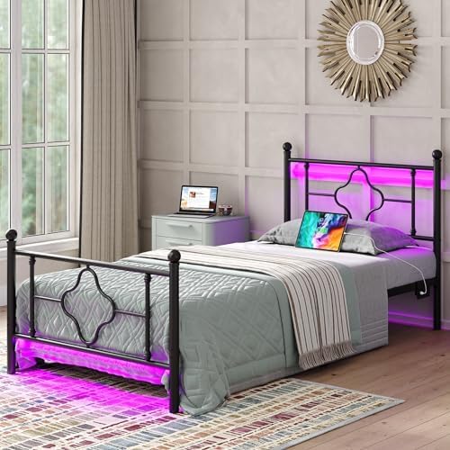 Twin Size Bed Frame with Headboard and Footboard for Comfort