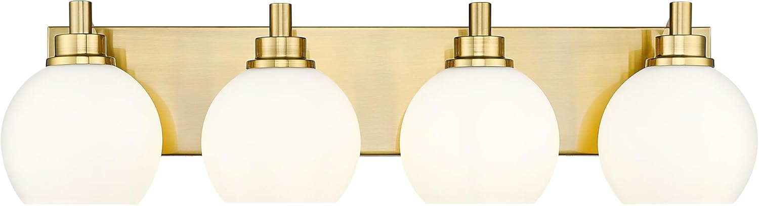 Modern 4 Light Brushed Gold Vanity Light with Globe Shades