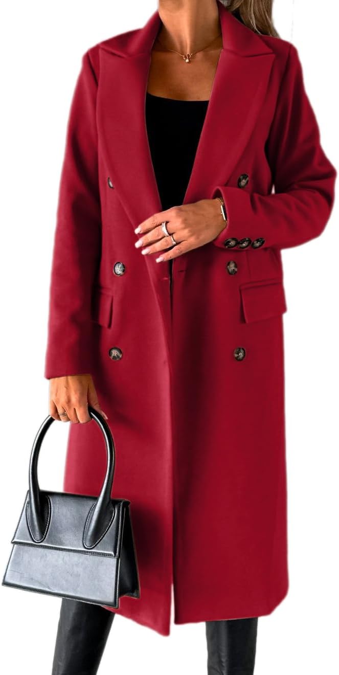 IDEALSANXUN Womens Long Wool Coat Double Breasted Trench Coat