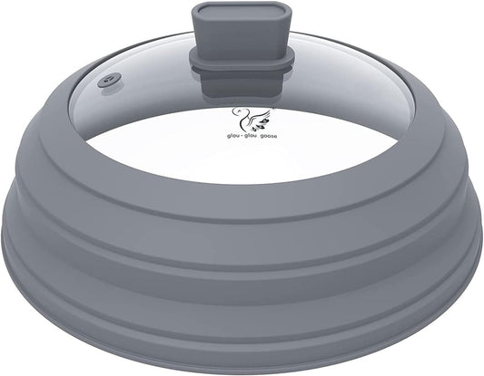 10.8 Glass Splatter Guard - Collapsible Silicone Lid - Light Grey