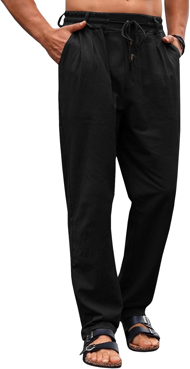 TRFIC Men's Linen Loose Fit Drawstring Pants