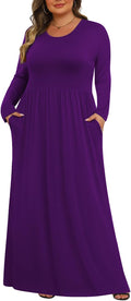 Tencede Womens Plus Size Maxi Dress Long Sleeve with Pockets - Floor
