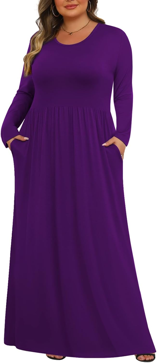 Tencede Womens Plus Size Maxi Dresses with Pockets for Comfort