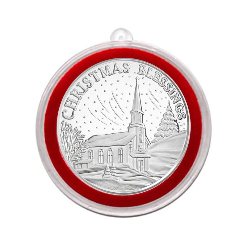 2025 Christmas Blessings Silver Round with Church Scene Ornament