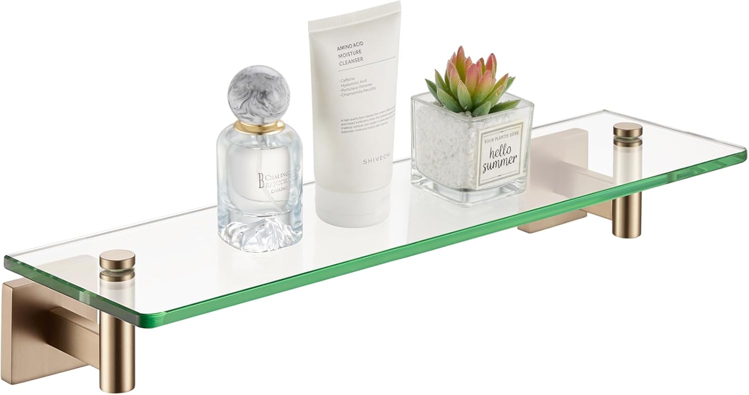 KOKOSIRI Wall Shelves Bathroom Hardware Glass Floating Shelf 20-Inch