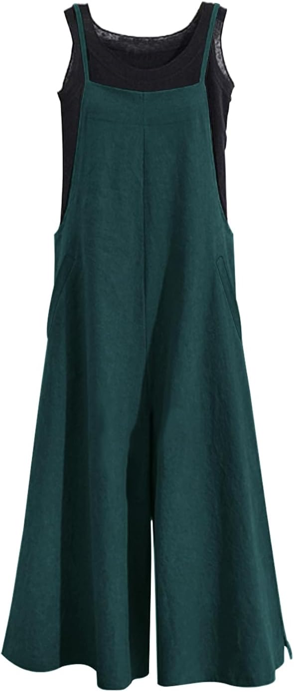 YESNO Women Casual Loose Long Bib Pants Wide Leg Jumpsuits