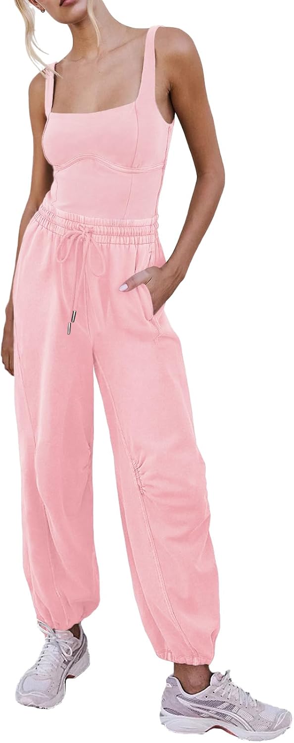 Women's Sleeveless Summer Jumpsuit with Drawstring Waist
