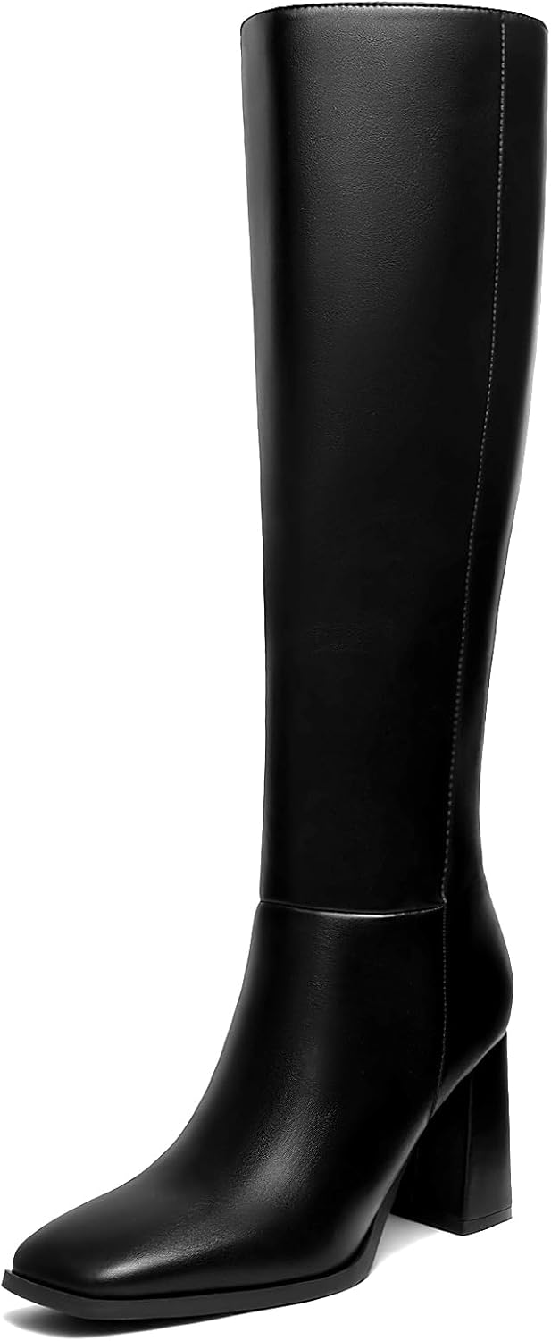 Athlefit Women's Knee High Boots with Chunky Heel Design