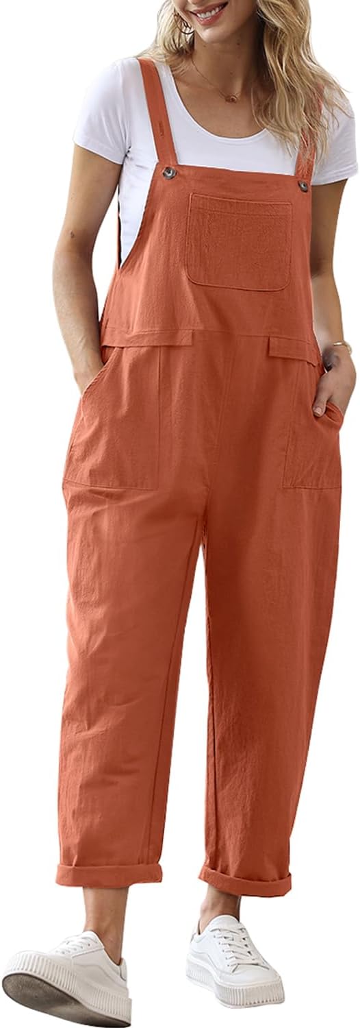 YESNO Women Long Casual Loose Bib Pants for Summer Style