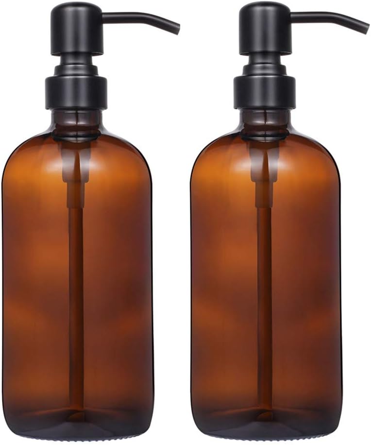 Rustproof Pump Amber Glass Soap Dispenser Duo
