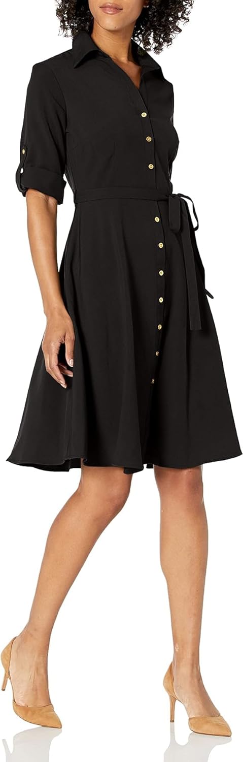 Sharagano Women's Button Front Pleated Shirt Casual Dress Review