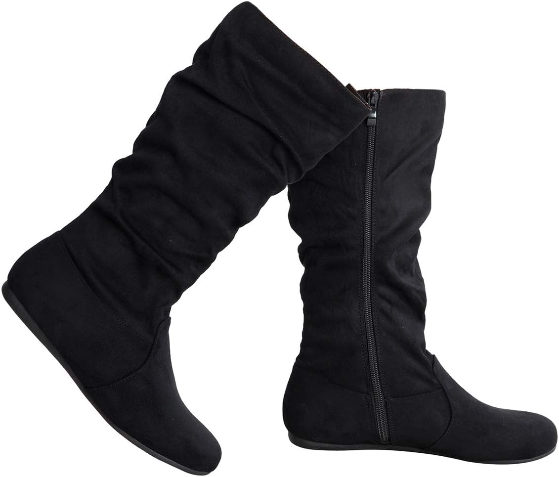 Olivia K Womens Low Heel Mid-Calf Slouchy Casual Boots