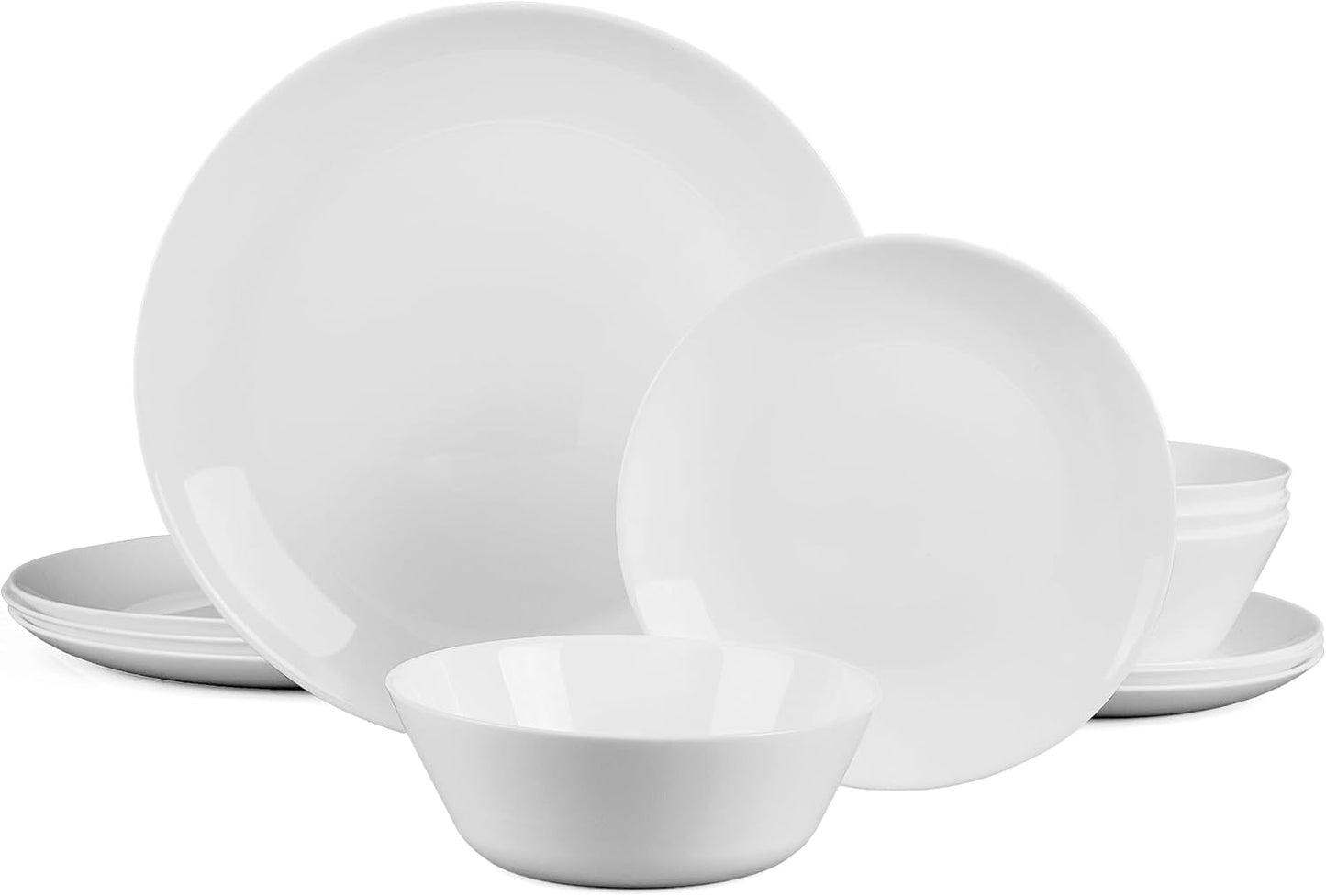 Dinnerware Sets for 4, 12 Pieces Opal Glass Plates and Bowls