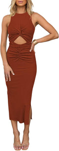 Women's Ribbed Knit Cut Out Bodycon Midi Dress - Slim Crewneck