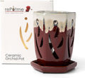 rePotme 4 x 6 in Ceramic Orchid Pot (Cream Over Garnet) - Airflow