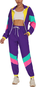 UOUA Women's Color Block 80s 90s Outfits Windbreaker Set