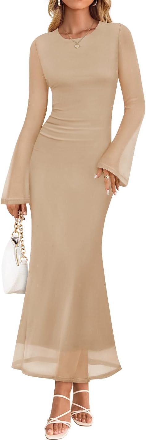 ZESICA Women's Long Sleeve Floral Bodycon Dress for Fall Events