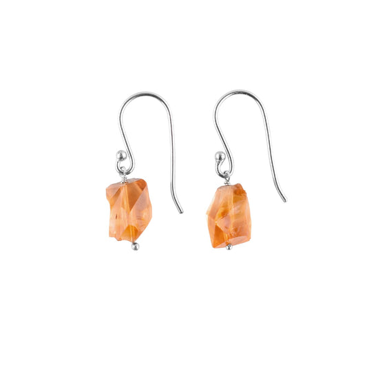 Raw Citrine Earrings in Rhodium Plated 925 Sterling Silver