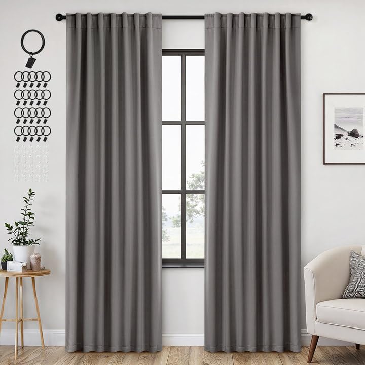 Back Tab Blackout Curtains for Bedroom and Living Room 90 in