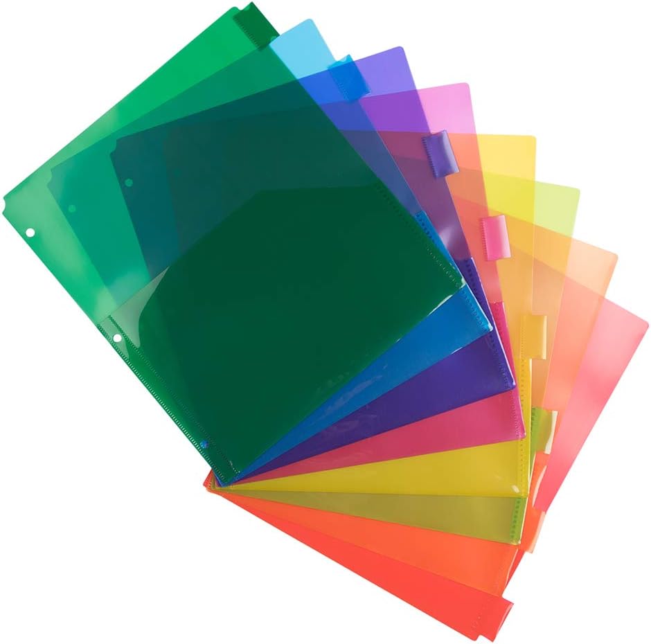JAM PAPER Plastic Index 8-Tab Dividers with Pockets for Organization