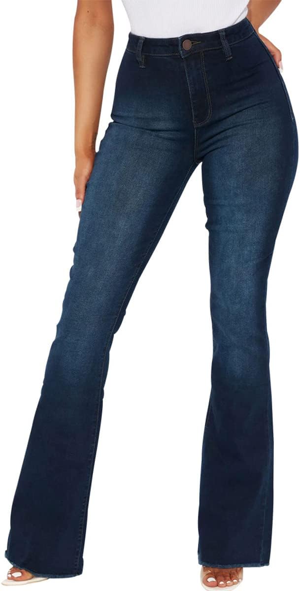 Ripped High Waisted Bell Bottom Jeans for Women - Classic Flared Denim