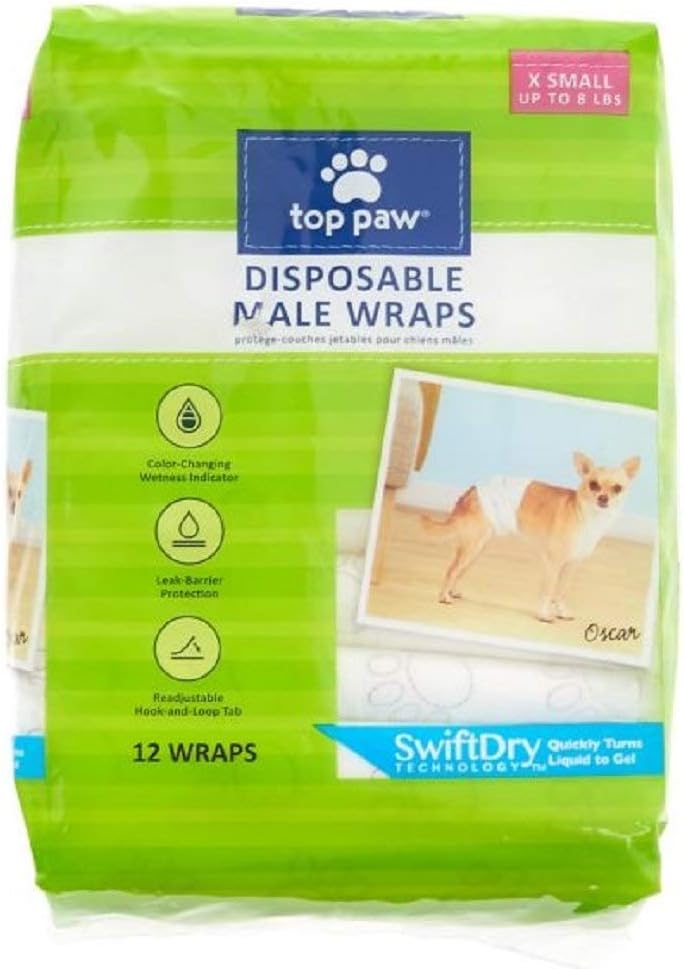 Top Paw X-Small Disposable Male Wraps - Convenient & Leak-Proof!