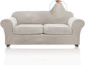 PrinceDeco Velvet Plush Sofa Cover for 2 Cushion Couches - Oatmeal