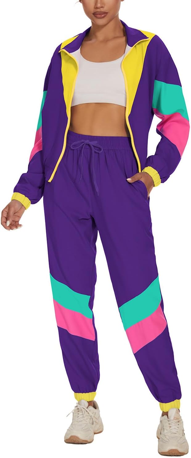 UOUA Women's Color Block 80s 90s Tracksuit Set for Stylish Fun