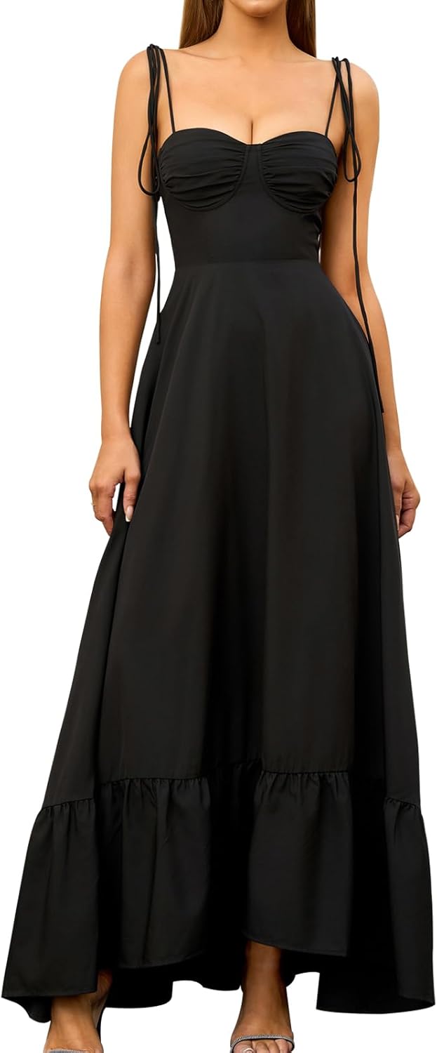 GLNEGE Women's Summer Spaghetti Strap Maxi Wedding Guest Dress