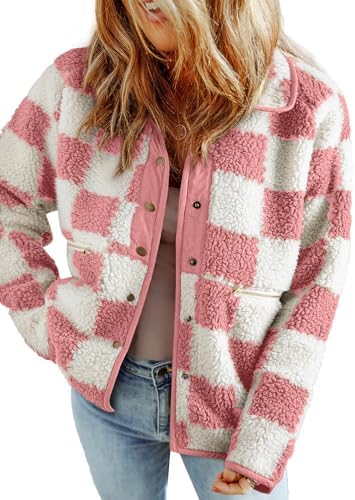 SHEWIN Women's Casual Sherpa Plaid Jacket for Fall and Winter