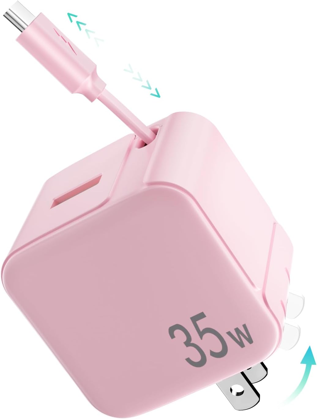 Fast Charge on the Go: Retractable PD USB Charger in Pink