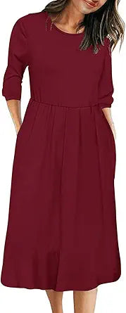 MEROKEETY Women's Striped High Waist Midi Dress with Pockets