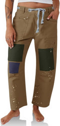 PLNOTME Womens Baggy Barrel Horseshoe Jeans - Patchwork Low Rise Style